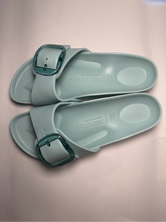 Birkenstock Shoes - Birkenstock Madrid EVA Slide - Mint Green with Teal Buckle